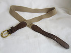 Womens 1  Wide Tan Stretch Elastic Leather Trim Belt Brass Buckle Size Small