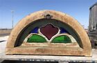 Stained Glass Arched Wood Transom  Architectural Salvage  Art Glass Window A 