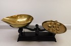 Antique vintage English england Balance Scale  Cast Iron   Brass  Weights
