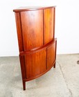 Mid Century Danish Modern Corner Cabinet Unit Teak Round Front 2 Tier Locking