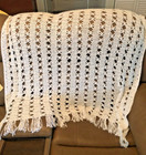 Handmade Crochet Afghan Throw Blanket Decor With Fringe White 48x60 How Pretty  