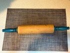 Vintage Wood Rolling Pin Blue Painted Handles Large  19  X 8  Diameter  1930-40s