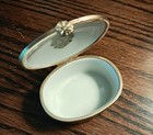 Oval French Limoges Dresser Box     Green With Floral Design   Gold Accents  Mint