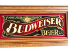 Vintage Glass Anheuser Busch Budweiser Beer Framed Bar Sign Hensley Co 1970 s