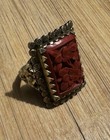 Vintage Chinese Floral Filigree Carved Cinnabar Ring   Good Cond    Adjustable