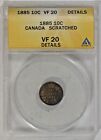 1885 Canada Silver 5 Cents Anacs Vf20 Details
