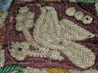 X-lg Early Folk Art Native American Iroquois Beaded Pin Cushion Bird   Flowers