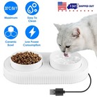 Heated Water Bowl Winter Pet Dog Cat Feeder Water And Food Bowl 2 Dishes 12oz