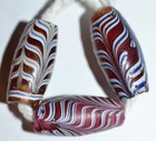 Antique Venetian Red Lampwork Trail Decorated Glass Feather Beads  African Trade