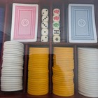 Vintage Wooden Poker Chip Set With Playing Cards Poker Dice And Sliding Lid Case