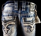  250 Mens Rock Revival Jean  cypress  King Snake Leather Slim Straight 32 X 32