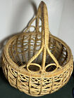 Bent Rattan Wicker Lg Decor Storage Basket W Handle And Lid Handmade 12x16 Vtg