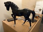 Paper Mache Leather Wrapped Horse Sculpture Rearing Vintage Black 12 
