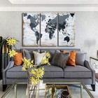 World Map 24inx48inx3 Canvas Wall Art Teal Decor Black Wall Decor Office Worl   