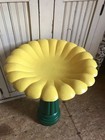 Blow Mold Plastic Bird Bath Daffodil Yellow With Green Base Stands 26    Inches