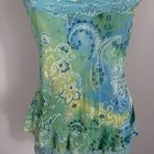 Vintage Y2k Mermaid Boho Fairy Cami Top Lace Trim Blue Green Sequin Large