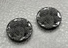 Antique Edwardian Black Glass Paisley Passementerie Button Victorian Ornate Pair