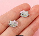 Sanrio Hello Kitty Clear Crystal Pink Bow Stud Earrings