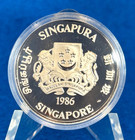1986 Singapore Silver Proof   10 Lunar Year Of The Tiger Coin