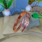 Pure Copper Feather Cuff Bracelet Adjustable Boho Nature inspired Bangle New - -