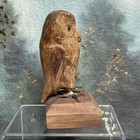 Vtg 1970 Hand Carved Wooden Owl Figurine Folk Art Glass Eyes Metal Feet 4   