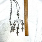 Vintage Sterling Silver Mexican Yalalag Cross 27 Inch Necklace