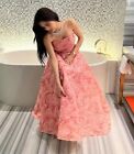 Elegant Spaghetti Strap Prom Dresses Pink 3d Flowers Lace Formal Evening Gowns