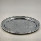 Irvinware Silver Plated Round Serving Tray 12  Etched Scroll Braided Rope Rim