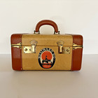 Vintage Train Makeup Case 1940s 1950 Tweed Luggage Hard Shell Gold Brown Western