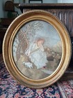 Antique 18th Century Georgian Silk Feltwork Embroidery Of Girl With Her Dog