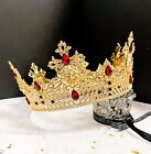 Gold King Lion Crown  Prince Wedding Headpiece  Red Crystal Crown For Groomsmen