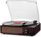  brown  Bluetooth Vinyl Record Player  3-speed Turntable With Stereo Speakers