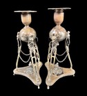 Pair Of Spanish 915 Silver Candlesticks Bullheads C1935
