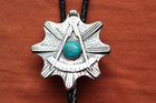 Vintage Hand Made Sterling Silver Cast Turquoise Masonic Bolo Tie