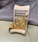 3    Detailed Brass  French Horn Ornament With Porcelain Base