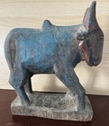 Antique Folk Art Carved Wooden Painted India Nandi Blue Bull Shiva Devotional