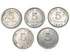 Lot Of 5 Old Argentina 5 Centavos Coins - 1950 To 1954 Date Run - Combined Ship