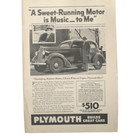 Vintage 1936 Plymouth Sweet Running Motor Ad Advertisement