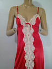 Vtg Tom Bezduda For Barad Sexy Silky Red Nylon   Ivory Lace Long Nightgown M Evc