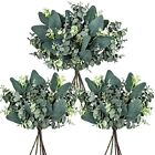  20 Pcs Mixed Artificial Oval Eucalyptus Leaves Bulk With White Seeds Stems 