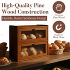 Wooden Bread Box W  Acrylic Window  2-layer Farmhouse  brown 