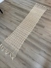 Vintage Hand Crochet Table Runner Cream Cotton Farmhouse Cottage 82x19