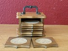 Vintage Mid Century 8 Wood Cork Drink Coasters Wooden Storage Box Holder Mcm