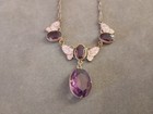 Vintage Art Deco Amethyst Czech Glass Enamel Butterfly Necklace 