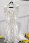 Stunning Vtg White Satin Sequin Applique Long Sleeve Wedding Dress Gown Size 8