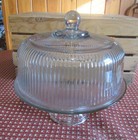 Ribbed Pedestal Cake Plate With Glass Dome Cover And Frosted Plate  11 w X 11 h