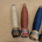 Antique Wooden Textile Spindle Bobbins 4 Spools With Thread 7 75 
