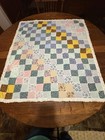 Vintage Pastel Baby Quilt Handmade Hand Tied Lace Trim Soft Cottage Core Nursery