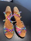 Satin Rainbow Latin Ballroom Suede Sole Dance Sandals New  Sz 8 5