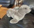 Vintage 1970s Dakin Gray Seal 9  Plush Stuffed Animal Toy Ground Nut Shells Body